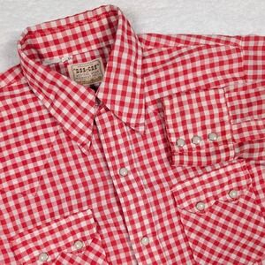 Vintage Dee Cee Western Shirt Mens 15-35 Red Gingham Pearl Snap Sawtooth USA